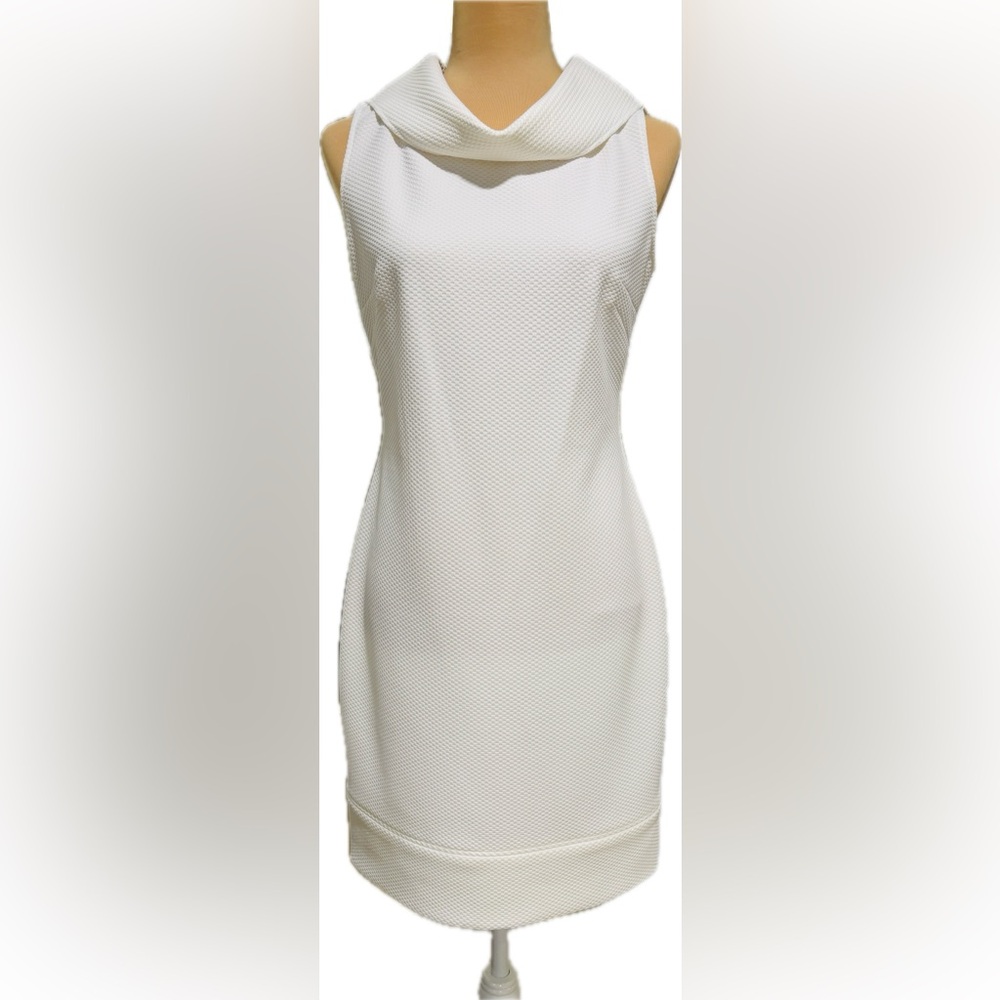 American Living White Textured Cowl Neck Mini Dress